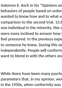 "Opinions and Social Pressure" by Solomon Asch: Reading & Reading Response